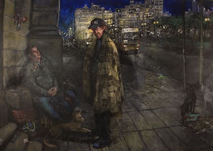 Personajes de Constitución en la pintura "Nobleza Gaucha y Poker Star", de Alejandra Fenochio
