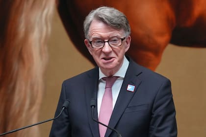 Peter Mandelson, entonces embajador británico en Estados Unidos, en un evento en Londres el 18 de junio del 2025
