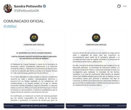 Pettovello compartió el comunicado