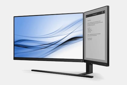 Philips presentó un monitor doble: tiene un panel IPS de 23,8 pulgadas y otro de 13,3 pulgadas de tinta electrónica, unidos por una bisagra