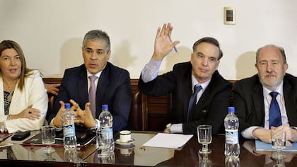 Pichetto junto a los gobernadores kirchneristas en el encuentro en el Senado para debatir el posible apoyo al proyecto de reforma política del oficialismo