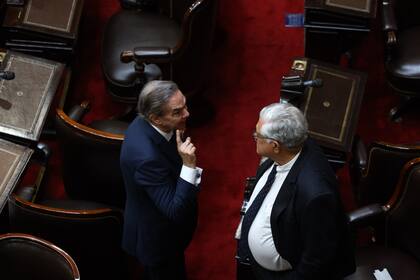 Pichetto y López Murphy conversan antes del inicio del discurso de Javier Milei; ambos forman parte de la oposición dialoguista dispuesta a cooperar con el Presidente