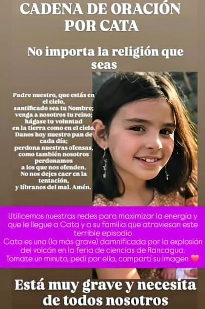 Piden cadena de oración para la niña afectada por la explosión del volcán en la feria de ciencias