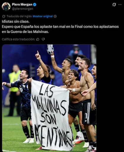 Piers Morgan fue muy duro contra la selección argentina tras la aparición de la bandera sobre las Malvinas