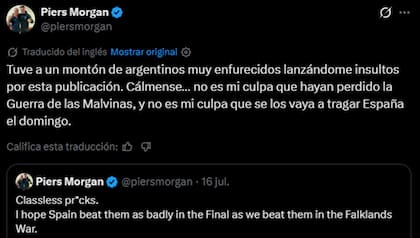 Piers Morgan redobló la apuesta con un nuevo ataque al pueblo argentino
