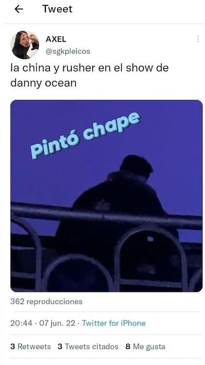 "Pintó chape", el video de la China Suárez y Rusherking a lo besos (Foto: Instagram @chusmeteando1)