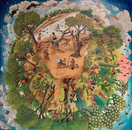 Pintura de Reinaldo Prado, artista wichi de la Misión Chaqueña