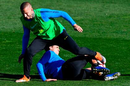 Pipa Benedetto en el entrenamiento de Boca