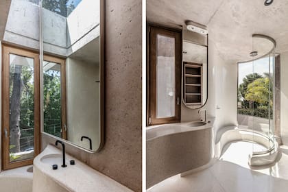 Piso de hormigón blanco (AFG Constructora). Revestimientos de terrazo diseñados para la obra (Monolitic y Pimux). Artefactos (Ferrum), grifería (Peirano).