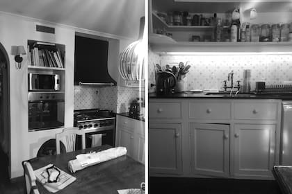 Piso oscuro, muebles demodé y alzada de azulejos de 10x10 estampados.