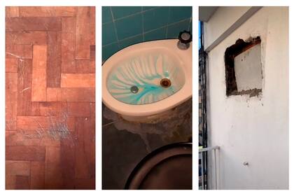 Pisos rayados, baños en condiciones deplorables y un hueco de aire acondicionado a medio tapar son algunas de las "sorpresas" con las que este propietario se encontró al recibir su departamento