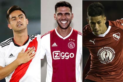 Pity Martínez, Lisandro Magallán y Maxi Meza, tres de los jugadores que emigraron recientemente y dejaron ganancias para River, Boca e Independiente, respectivamente