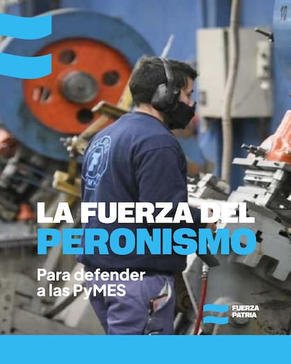 Placa de la campaña del peronismo para "sumar fuerzas" contra el gobierno de Javier Milei