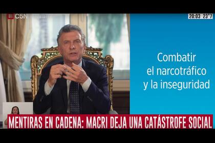 Placas del canal C5N durante la cadena nacional de Mauricio Macri