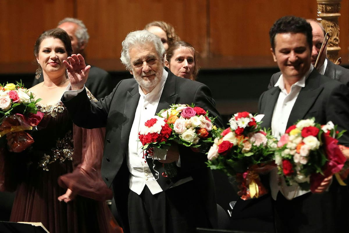 Plácido Domingo en la ópera Luisa Miller en el Festival de Salzburgo en Austria. Su primer presentación luego de ser acusado de abuso sexual.