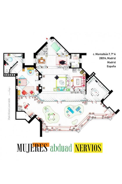 Plano del departamento del personaje que interpretó Carmen Maura en la película Mujeres al borde de un ataque de nervios
