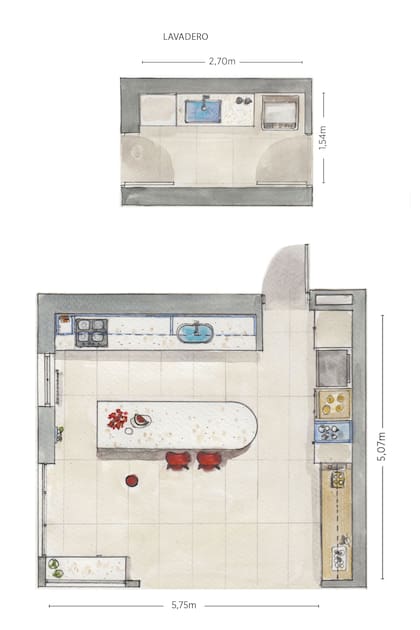 Planos de la cocina y el lavadero.