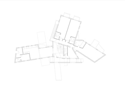 Planta de Casa Silliti-López (Casa Blanca), del Estudio Clorindo Testa. La extensión del eje principal tiene dos dormitorios para los hijos, y en la primera planta de ese espacio hay un salón, dos terrazas y una cubierta plana transitable donde se está la parrilla.