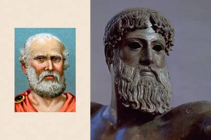 Platón (izquierda) imaginó que los humanos alguna vez estuvieron completos, con cuatro brazos, cuatro piernas y dos caras, antes de que Zeus (derecha) los dividiera, dejando a cada mitad buscando a su otra mitad