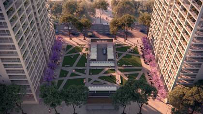 Plaza central compartida entre ambas torres.