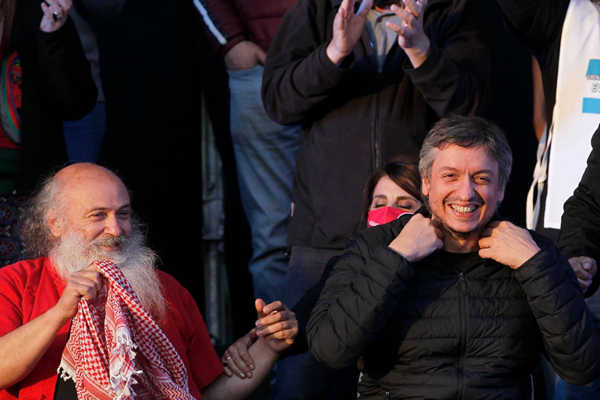 Plenario de la Militancua; organizaciones sociales y el Movimiento Evita realizan un acto en el estadio de Nueva Chicago, estan como principales oradores el presidente Alberto Fernandez y el diputado Maximo Kirchner, junto a Emilio Pérsico