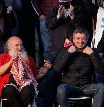 Plenario de la Militancua; organizaciones sociales y el Movimiento Evita realizan un acto en el estadio de Nueva Chicago, estan como principales oradores el presidente Alberto Fernandez y el diputado Maximo Kirchner, junto a Emilio Pérsico