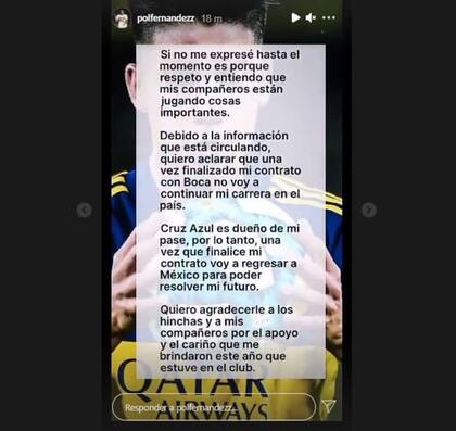 El mensaje de Pol Fernández a los hinchas