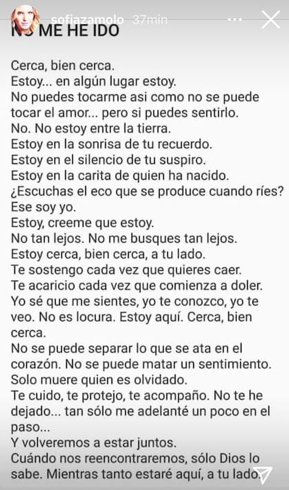 Poema compartido por la modelo en las últimas horas en sus redes sociales
