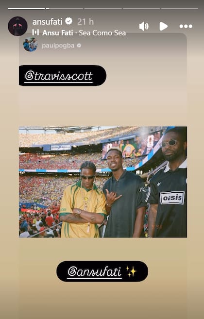 Pogba compartió el tema de Ansu en sus redes sociales junto a Travis Scott
