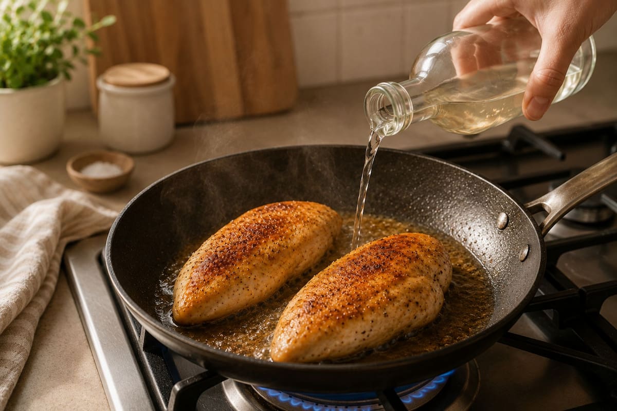Por qué poner vinagre en la sartén puede hacer que la pechuga de pollo quede más jugosa (Imagen ilustrativa con IA)