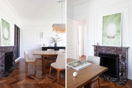 Por su color, el hogar que tiene uso intensivo en invierno, dialoga con el nuevo vajillero y el mueble.