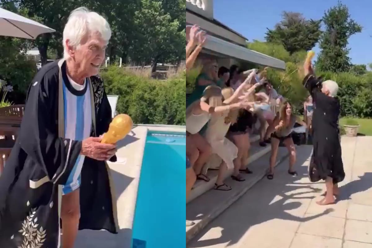 Por su cumpleaños, un abuelo recreó el momento en que Lionel Messi levanta la Copa del Mundo
