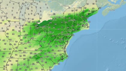 Porcentaje de probabilidad de precipitaciones en el noreste de Estados Unidos