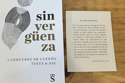 Portada de la antología de cuentos "Sinvergüenza", publicada en México, con fe de erratas firmada por Hernán Casciari