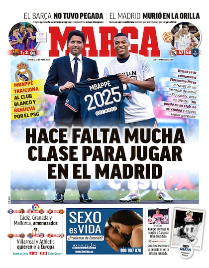 Portada del diario Marca sobre la continuidad de Mbappé en PSG