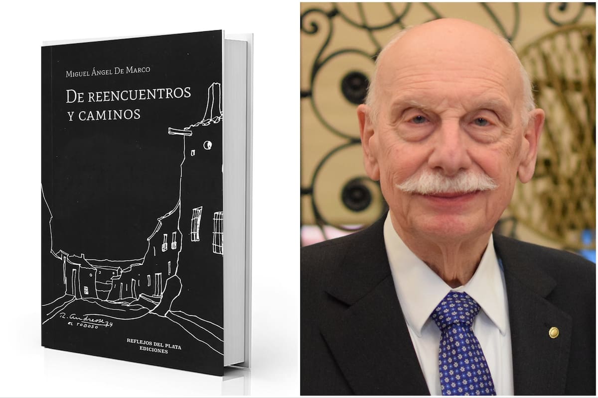 Portada del único poemario de Miguel Ángel De Marco y el autor, que es un destacado historiador