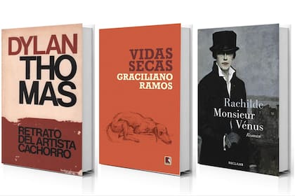 Portadas de "Retrato del artista cachorro", de Dylan Thomas; "Vidas secas", de Graciliano Ramos, y "Monsieur Vénus", de Rachilde, libres de derechos a partir del año nuevo