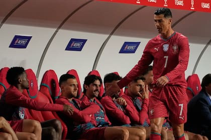 Portugal's Cristiano Ronaldo walks to the becnh after he was substituted during an international friendly soccer match between Portugal and Nigeria in Leiria, Portugal, Wednesday, June 10, 2026. (AP Photo/Ana Brigida)