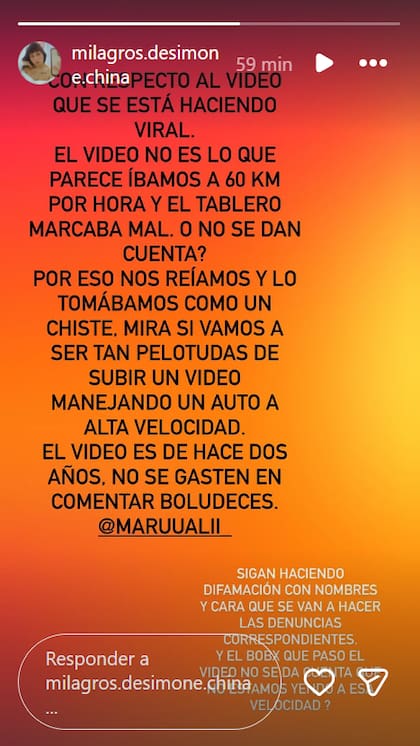 Posteo de la conductora del automóvil publicado luego de ser increpada en redes sociales