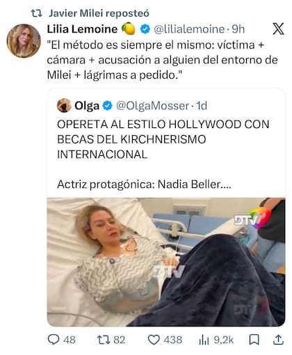Posteo de Lilia Lemoine sobre el caso Cerimedo