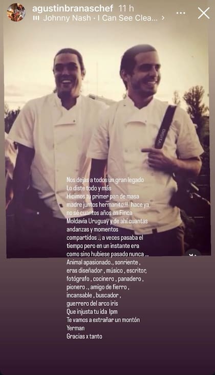 Posteo del chef Agustín Brañas