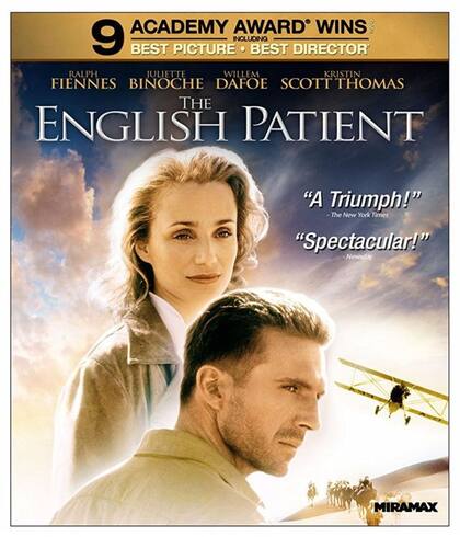 Póster del film de Anthony Minghella basado en la novela de Ondaatje y protagonizada por Ralph Fiennes y Kristin Scott Thomas