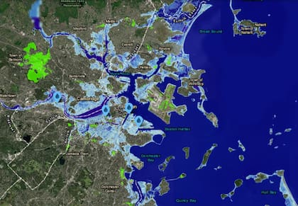 Prácticamente un tercio de la ciudad de Boston quedaría tapada por el agua