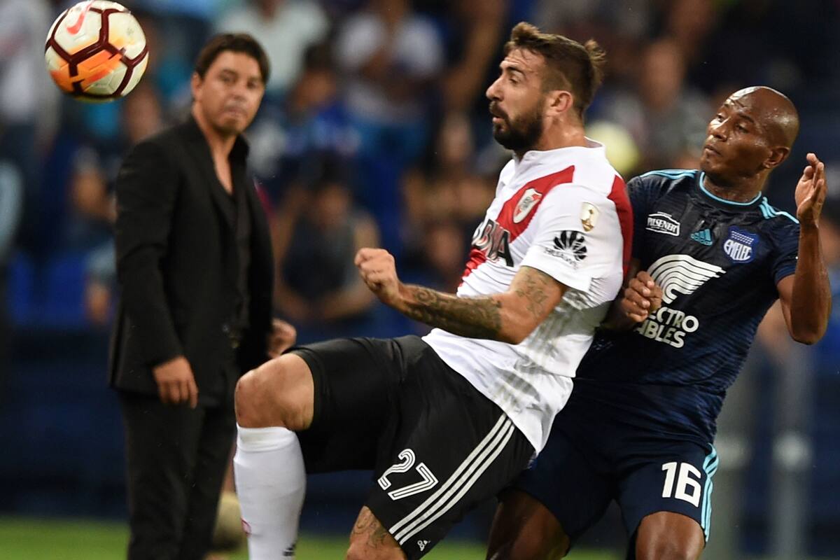 Pratto, en el partido que River le ganó a Emelec la semana pasada, en Guayaquil