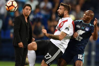 Pratto, en el partido que River le ganó a Emelec la semana pasada, en Guayaquil