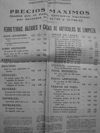 Precios máximos en 1946.