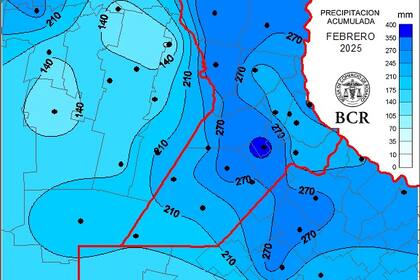 Precipitación acumulada en febrero, según la BCR