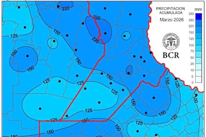Precipitación acumulada en marzo en la región agrícola núcleo