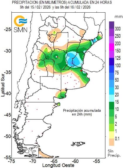 Precipitación acumulada entre sábado y domingo