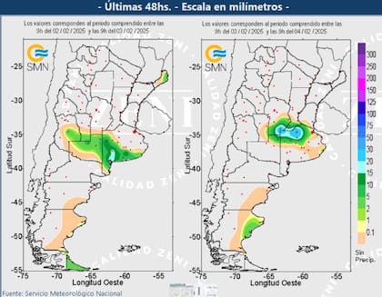 Precipitaciones de las últimas 48 horas. Zeni en base a SMN